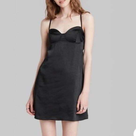 Wild Fable Black Slip Dress XXL Satin Feel Adjustable Straps Fairy Whimsy Goth - Picture 1 of 9